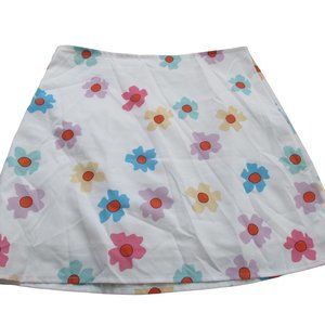 Shein Womens Skirt Sz Small White‎ Floral Lined A Line Knee Length Zip Up Back